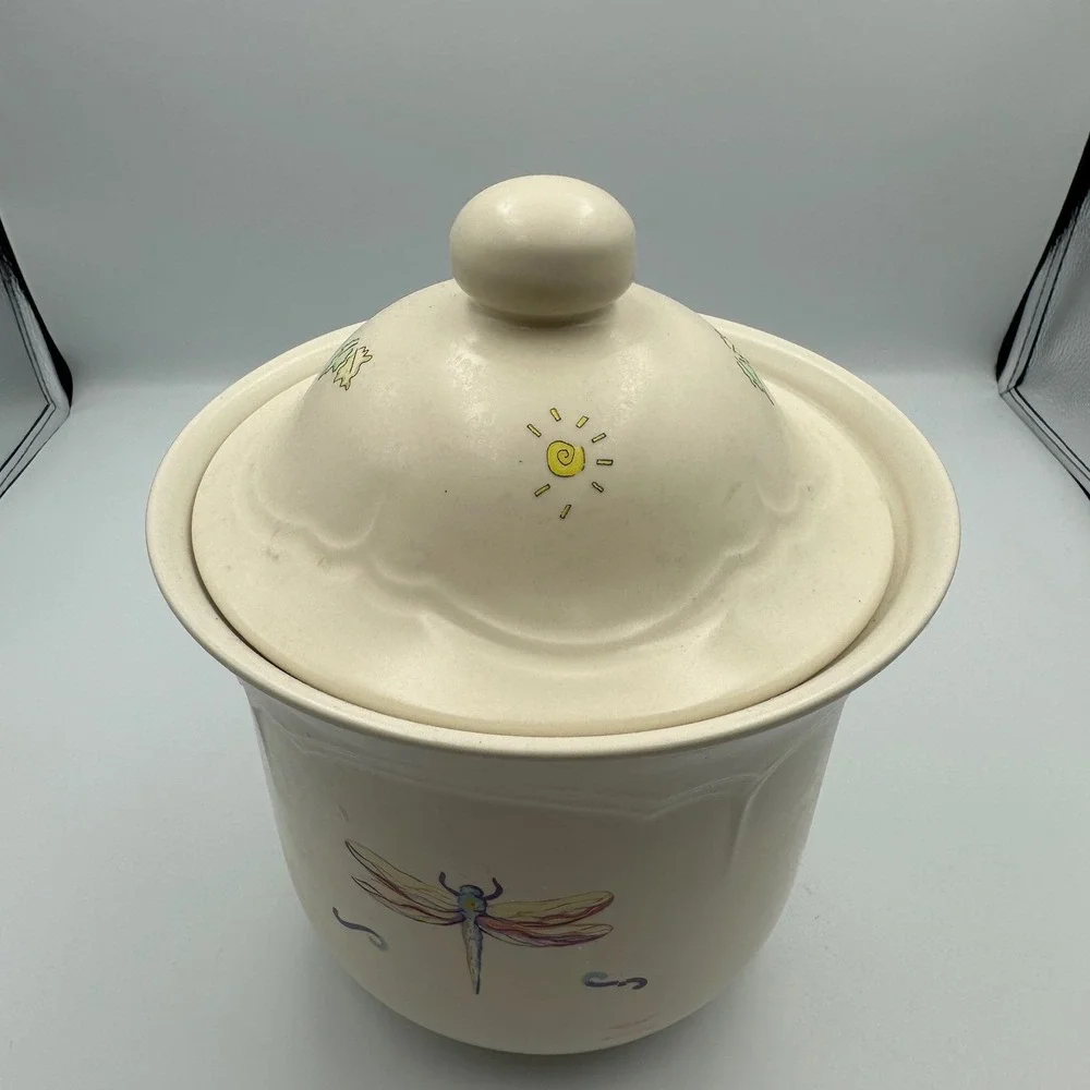 Vintage Pfaltzgraff Tea Rose‎ Dragonfly Cookie Jar Canister Cottagecore Large